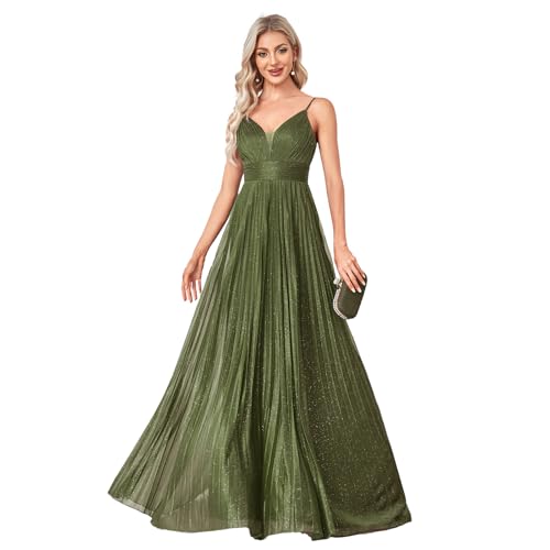 Sexy Backless Maxi Formal Dress for Women with Sequin, Sleeveless Pleated Evening Gowns for Wedding and Cocktail