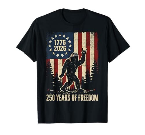 Vintage USA Flag Bigfoot 4th of July 250 Years of Freedom T-Shirt