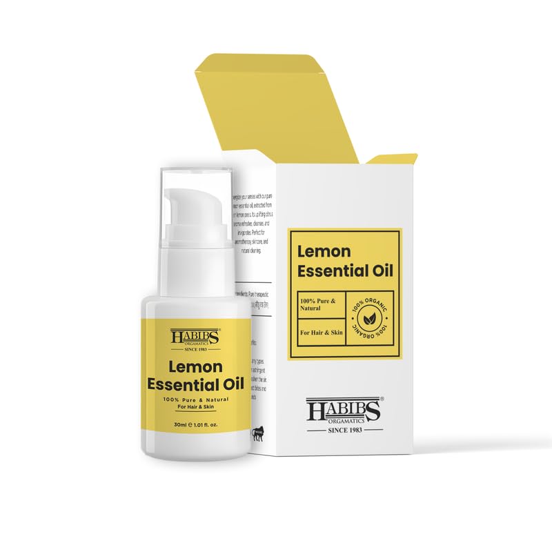 Image of Habibs Pure Lemon Essential Oil - 100% Undiluted, Therapeutic Grade for Uplifting Aromatherapy & Cleaning 30ML