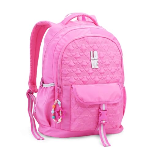 Mochila Escolar 19' Teen Rosa Just Matelassê 3 Divisórias Kawaii Volta as Aulas Faculdade Reforçada