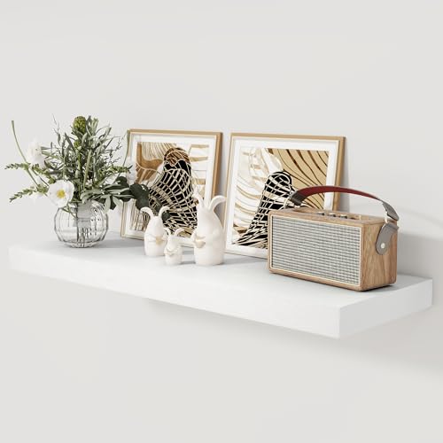 White Floating Shelves 36 Inch Long, 12 Inch Deep Floating Shelves for Wall, 36 x 12 Shelves for Wall Storage & Display, 2