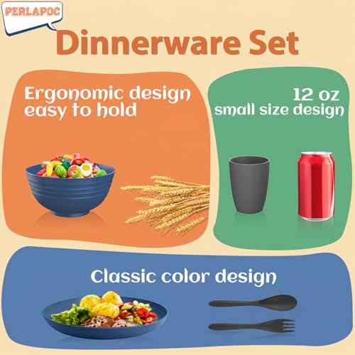 Image of Unbreakable Wheat Straw Dinnerware Set 20 PCS - Kids Plates and Bowls Set for 4,Dishwasher & Microwave Safe Lightweight Toddler Dish Set for Party Camping Kitchen - Calm Tones