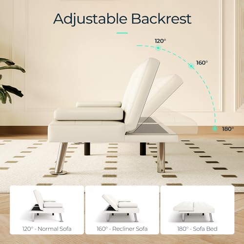 image for LINSY HOME Futon, Faux Lether Futon Couch Bed, Comfy Modern Black Futo