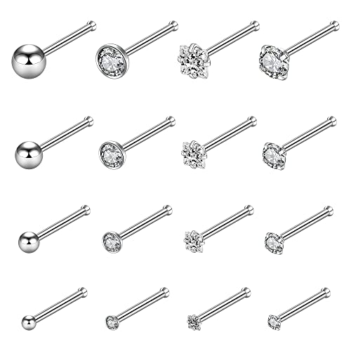 20G Nose Ring Surgical Steel 16Pcs 20G Stainless Steel Nose Ring Stud For Women Straight Bar Nose Stud 1.5Mm 2Mm 2.5Mm 3Mm Cz Body Piercing For Women Men #TOP5