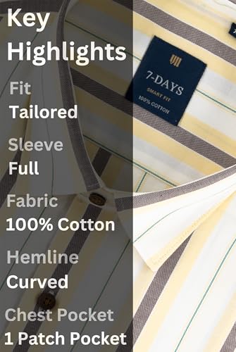 Image of 7-DAYS Men's Premium Striped Shirt - 100% Cotton, Tailored Fit (Between Slim & Regular), Full Sleeve, with Pocket - Smart Office & Casual Look