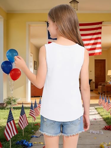 Image of CAZYCHILD Girls American Flag Tank Tops Boys 4th of July Shirts USA Summer Sleeveless Tee Independence Day Outfit 5-14y
