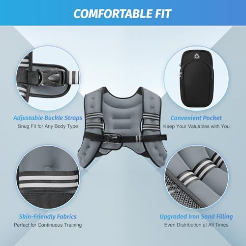 ZELUS Weighted Vest, 6lb/8lb/12lb/16lb/20lb/25lb/30lb Weight Vest with Reflective Stripe for Workout, Strength Training, Running, Fitness, Muscle Building, Weight Loss, Weightlifting 2 41TeRR6vqPL. AC