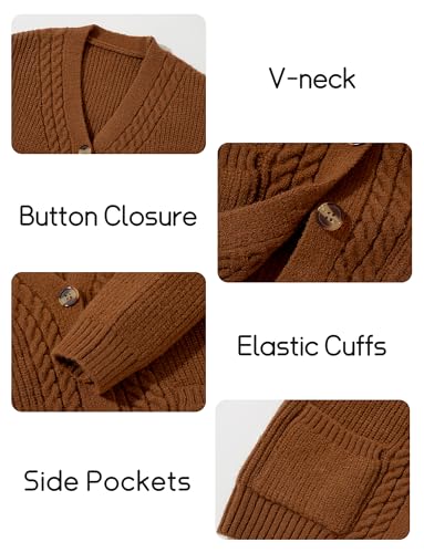 Happy Cherry Boy's Sweater Cardigan - Simple Solid Color Long Sleeve with Pockets Kid Knit Brown Coats for Autumn and Winter 150cm 8-9 Years4