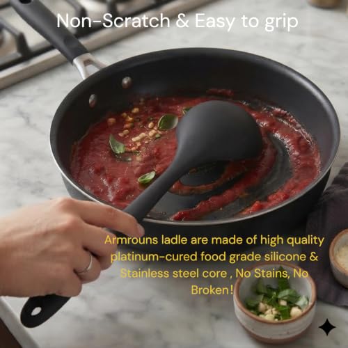 12" Silicone Ladle Spoon Set of 2, Long handle soup spoons Seamless & Nonstick, Heat resistant 600 °F Kitchen Soup Ladles for Cooking. - Image 4