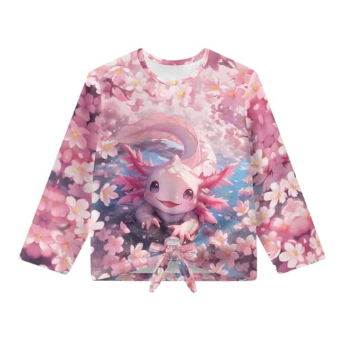 Suobstales Tie Front Tops for Girls Kids Round Neck Long Sleeve Twist Knot T Shirts Casual Blouses Fall Clothes for Age 5-124