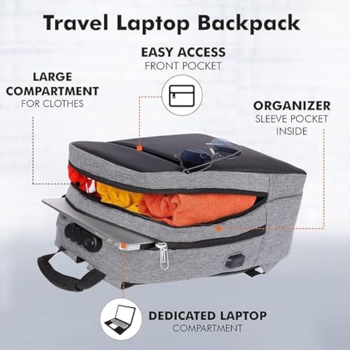 Image of TECHYBEE 45 L Expandable Travel Backpack - Flight Approved Carry On Weekender Bag with 16-Inch Laptop Compartment - Anti-Theft Large Business & College Daypack (Black)