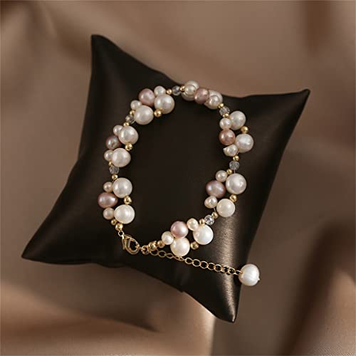 Pulsera de Doble Perla para Mujer, Sistema Sen de Agua Dulce, Cuerda Trenzada a Mano para Enviar Regalos