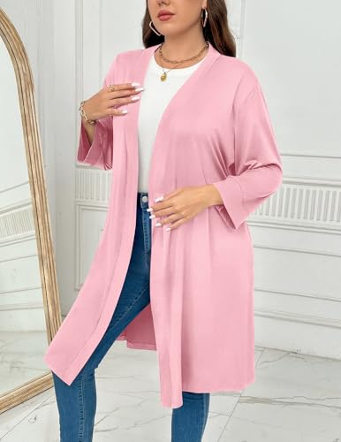 Image of Ekouaer Women Plus Size Robe Knee Length Lightweight Bathrobe Short Kimono Robes with Pockets Maternity Robe