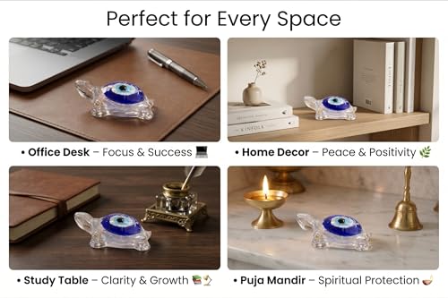 Image of Natural Selenite Tortoise (Kachhua) with Evil Eye Shell | Resin Feng Shui & Vastu Turtle for Protection, Wealth & Positive Energy | Home Office Desk Decor & Gift