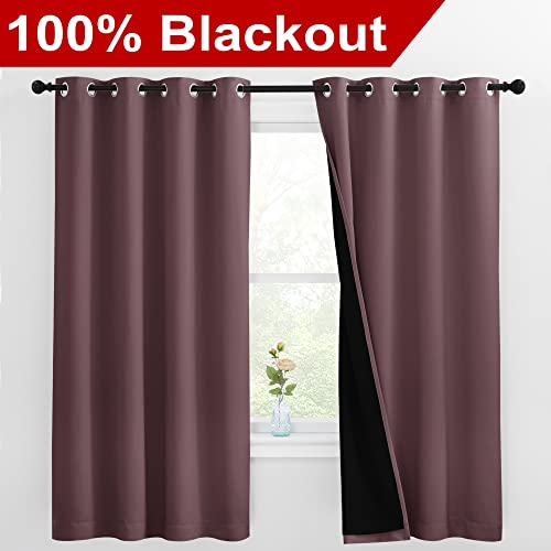 Image of NICETOWN Bedroom Full Blackout Room Warming Curtain Panels, Super Thick Insulated Window Covers, Complete Blackout Draperies with Black Liner for Short Window (Dry Rose, Set of 2, 55 by 68-inch)