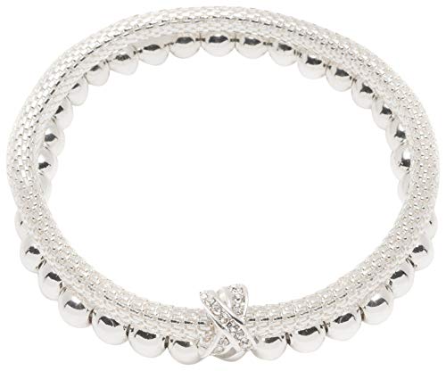 Nine West Women's 2 Row Stretch Bracelet Silver Tone Crystal Pave