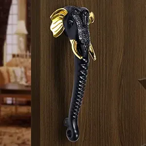 Plantex Heavy Duty Door Handle/Door & Home Decor/11-inches Elephante Shape Main Door Handle/Door Pull Push Handle - Pack of 1 (Black & Gold Finish)
