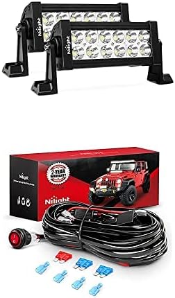 Nilight LED Light Bar 2PCS 7Inch 36W Spot Led Off Road Lights with 12V 16AWG Wiring Harness Kit-2 Lead, 2 Years Warranty