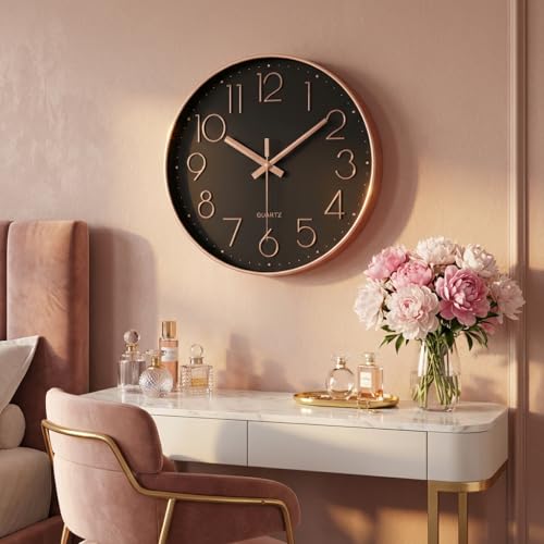 Image of jomparis Rose Gold Wall Clock for Grils Womens Silent Non-Ticking Clock Decorative for Bedroom Office