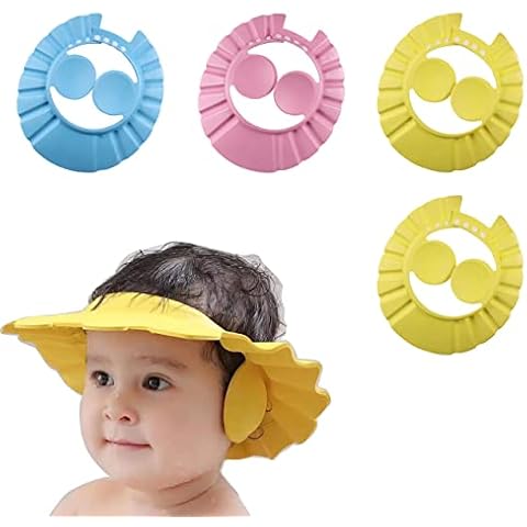 Anller 4 Pieces Soft Adjustable Bath Shampoo Cap, Baby Shower Cap, Sun Hat, with Ear Protection, for Baby, Toddler, Kids,Children (3 Colors) Cover