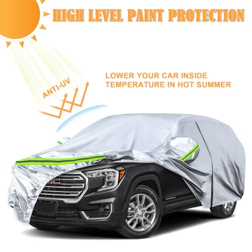 Image of Waterproof Car Covers Replace for 2010-2025 GMC Terrain, 6 Layers Silver All Weather Custom-fit Car Cover with Zipper Door & Windproof Bands for Snow Rain Dust Hail Protection
