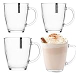 YöL Glass Mug Transparent Latte Glass Toughened Tea Hot Chocolate Coffee 12oz Barista Style Glassess Pack Of 4