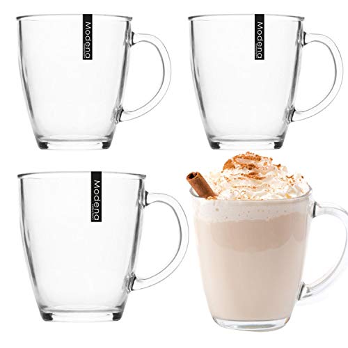 YöL Glass Mug Transparent Latte Glass Toughened Tea Hot Chocolate Coffee 12oz Barista Style Glassess Pack Of 4