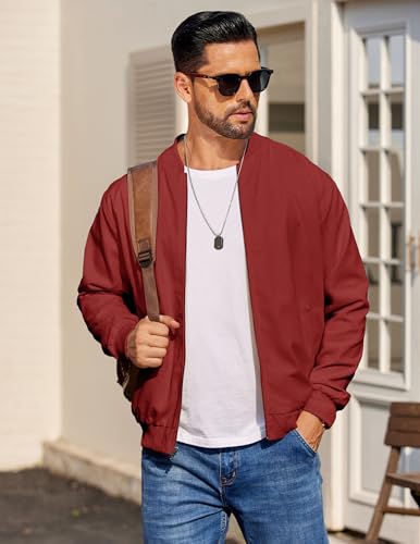 Image of COOFANDY Mens Light Cotton Bomber Jacket Flight Casual Softshell Varisty