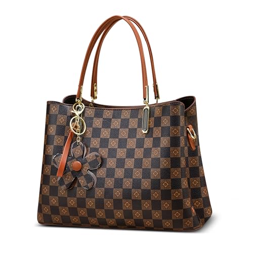 FOLOVEYA Bolso Mujer Elegante con Colgante de Flor Bolso de Mano Moda Bolsa Bandolera Bolso Tote Señora Bolsos de Hombro para Trabajo Compras Fiesta Cuero PU Amarillo
