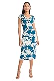 Maggy London Floral Midi Dress with V-Neck and Cap Sleeves-Elegant Summer Casual Wear for Women, Barrier Reef/Soft White