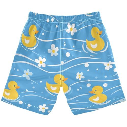 Boys Beach Board Shorts Daisy Duck Yellow Floral Swim Trunk Teen Swimwear 8-16Y2