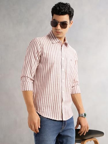 Image of Thomas Scott Men's | Stripes | Full Sleeve | Regular Fit | Linen Blend | Spread Collar | Casual Shirt