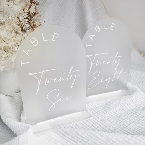 JINMURY Frosted Arch Wedding Table Numbers 1-15 with Stands, 5x7 Inch Frosted Arch Acrylic Sign with White Letters, Frosted Arch Table Numbers for Wedding Reception - Thumbnail 6