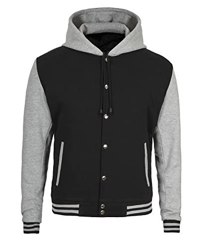 Image of Decrum Hooded Varsity Jacket Men - Fashion Trendy Casual High School Baseball Letterman Mens Hoodie Bomber Jackets
