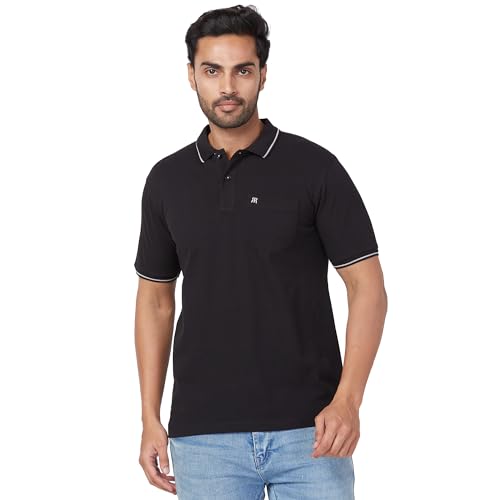 Image of Raymond Men's Modern Fit Solid Pattern Pure Cotton Half Sleeve Polo Neck Casual T-Shirt