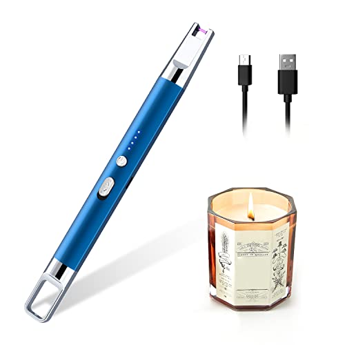Allume Bougie Electrique, Rouclo Briquet Électrique USB Rechargeable avec Affichage LED,Briquet Arc Électrique Coupe-Vent sans Flamme pour Cuisine,Bougie,Barbecue,Cheminée,Gazinière (Bleu) Cover