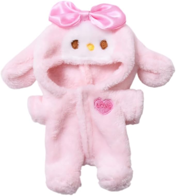 17cm Doll Clothes Set, Faux Animal Style Adorable Onesie Outfit for Keychain Dolls Dress-Up (Pink, No Doll Included)