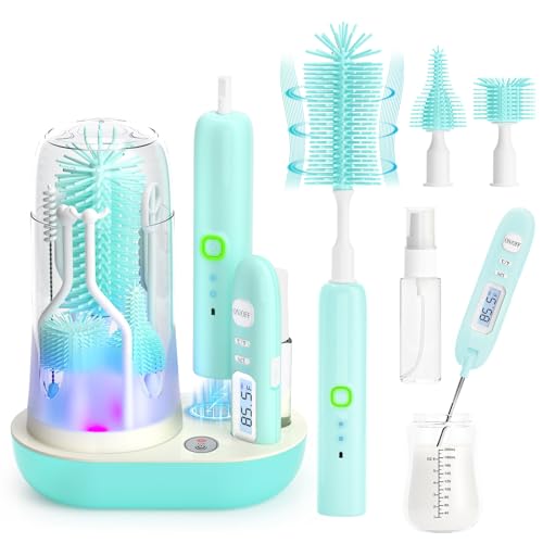 Image of Electric Bottle Brush Cleaner,Wireless Charging Electric Baby Bottle Brush Cleaner,Nipple/Straw/Bottleneck Brush,Food Thermometer,Formula Mixer-IPX7 Waterproof,Travel Bottle Cleaner Kit for Newborn