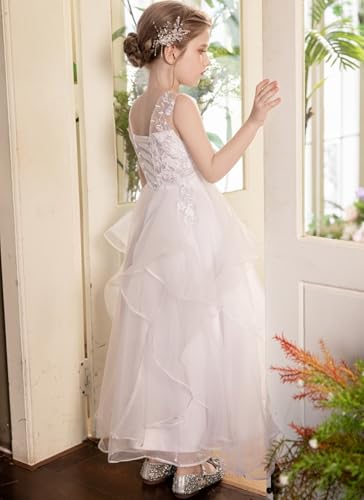 Lace Applique Flower Girl Dresses for Wedding Tulle Ruffles Princess Pageant Ball Gown Sleeveless First Communion Dress4