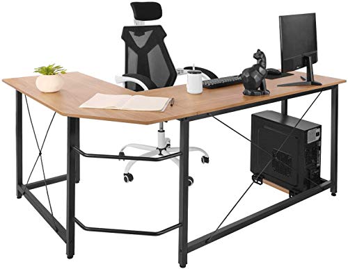Dawoo Escritorio En Forma De L, Gaming Computer Corner Desk Pc Studio Table Workstation para Home Office, 150 Cm (L) * 60 Cm (W) * 75 Cm (H) (Color Haya)