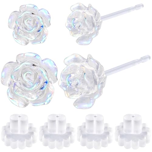 Joez Wonderful Plastic Earrings, Rose Colorful White Earring Stud