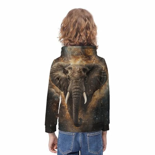 Sweat à capuche ado imprimé 3D pull enfant motif éléphant galactique 11-13 ans