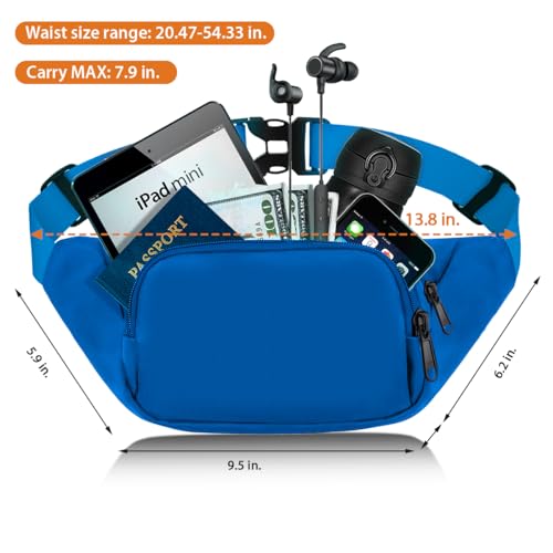 Image of Large Fanny Pack for Women Men - Syican Waist bag with 3-Zipper Pockets Light blue