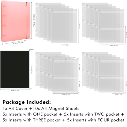 Image of 31Pcs /set A4 Die Storage Book Binder, 11.x8.3 Inch 10 Pcs 0.3mm Thickness Magnet Sheets for Dies Storage with 1 Pocket Folder and 20 Inserts Pages 1 /2 /3 /4 Grids Pockets,Dies Stencil Organizer (Orange)