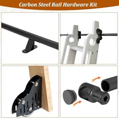 Retractable Rolling Ladder Hardware Kit - Complete Library Sliding Ladder Accessories Set with 100-600CM Round Track/Rail & Braking Floor Wheels (6.6ft/200cm)