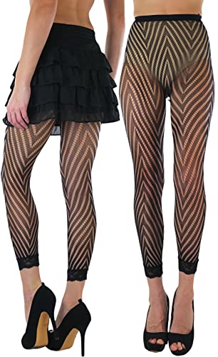 Image of ToBeInStyle Women's Single Floral Lace Fishnet Tights Footless & Stirrup Design
