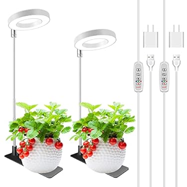 AMAZON - Kullsinss Grow Lights for Indoor Plants, Full Spectrum Halo Growing lamp with Detachable Base, Height Adjustable, 3 Colors, 10 Dimming, Automatic Timer, Plant Light for Small Plants Growing, 2-Pack