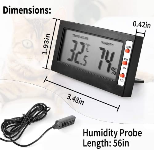 Image of Simple Deluxe Digital Thermometer and Humidity Gauge with Remote Probes for Brooder Reptiles Terrarium, 10 Pack, Black