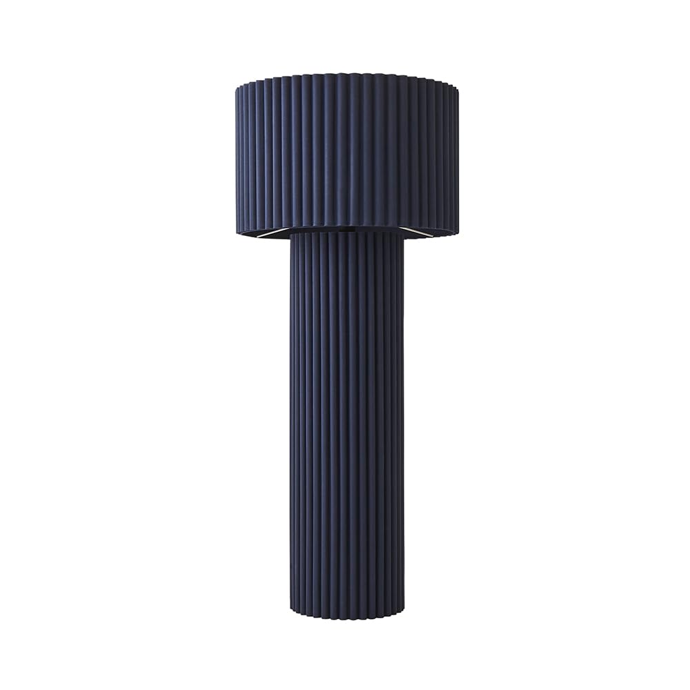 Valuelights Unisex Navy Lenny Drum Shade Colour Drench Ribbed Fabric Midi Floor Lamp With Bulb In