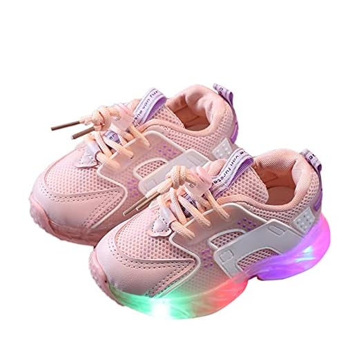 Sportskor barn pojkar LED blinkande skor flickor löparskor nät barnskor ventilerande sneakers utomhus sport skor halkfria unisex småbarn skor, ROSA, 29